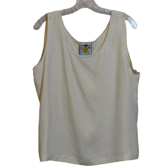 Pineapple Paradise 100% Silk Tank Top Off White Size 16 - Picture 1 of 7